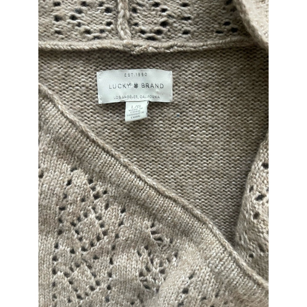 Lucky Brand Open Front Knit Waterfall Cardigan Large Tan Beige Large Boho - Picture 5 of 6